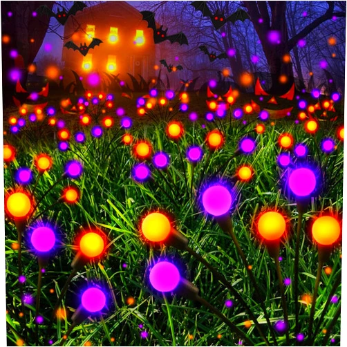 Albelt Upgrade Outdoor Halloween Decorations, 6-Pack Swaying Firefly Solar Lights (Orange and Purple), Sway by Wind, Long Lasting, 48 LED Waterproof Garden for Party Decor Yard Patio Pathway