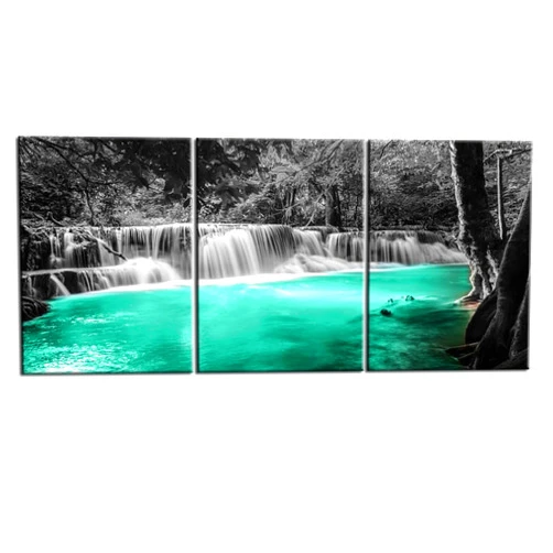 Nachic Wall 3 Pieces Black and White Teal Canvas Wall Art Dreamlike Forest Waterfall Picture Painting on Canvas Modern Nature Landscape Artwork for Bedroom Bathroom Decor Framed Ready to Hang