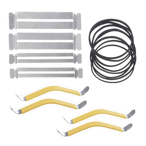 Jwodo Guitar String Spreaders and Fingerboard Guards, 4Pcs Rubber Coated String Spreaders and 4Pcs Fingerboard Guard with Rubber Band, Great Tool for Fretboard Cleaning Filing Polishing or Repairs