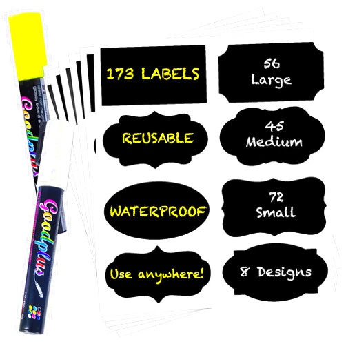 SMALL FISH 173Pcs Chalkboard Label Stickers with 2 Chalk Markers Pen, Black Chalk Labels for Mason Jars, Pantry Containers, Glass Bottles, Kitchen Food Spice Storage Bins Stickers, Reusable Removable Waterproof