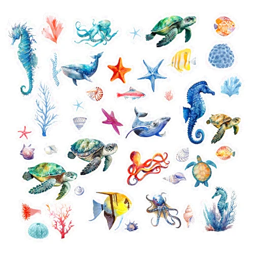 CRASPIRE 8 Sheets Sea Life Window Decals Stickers Ocean 3D Turtle Seahorse Starfish Coral Shell Summer Wall Clings Sticker PVC Self-Adhesive Peel and Stick for Bathroom Home Nursery Bedroom Bathroom