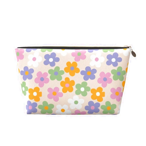 BEIANSHUO Cute Flowers Floral Small Makeup Bag for Women - Leather Travel Cosmetic Bag Make Up Pouch Mini Travel Zipper Pouch - Makeup Organizer Bag