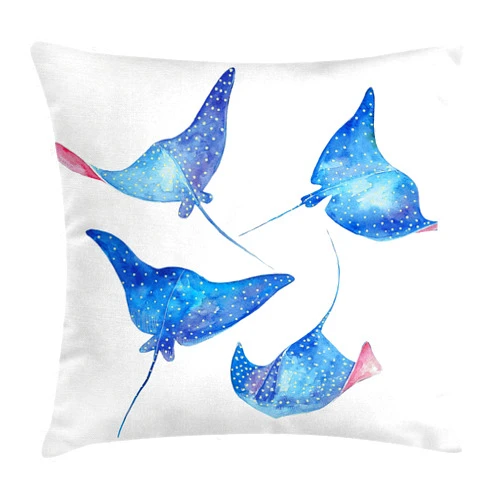 Lunarable Underwater Throw Pillow Cushion Cover, Sting Ray in Watercolor Style Animal Drawing with Brush Strokes Wildlife, Decorative Square Accent Pillow Case, 18