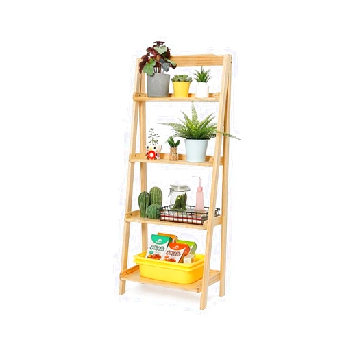 KIRANDY Solid Wood Bookshelf Simple Shelf Floor-to-Ceiling Bookcase for Living Room Home (Color : Log Color trapezoidal 45x34x140cm)