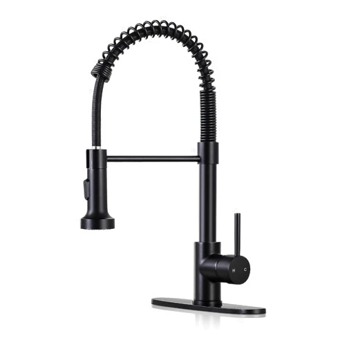 DJS Kitchen Faucets with Pull Down Sprayer Matte Black - Dual Mode Setting Single Handle 1 or 3 Holes Commercial Black Kitchen Sink Faucet with Deck Plate for Farmhouse RV Vessel Basin