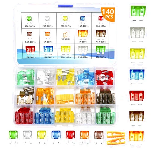 Vrupin 140Pcs -Car Fuses Assortment Kit,Car Fuse Kit, Blade-Type Automotive Fuses -Standard and Mini(5A/7.5A/10A/15A/20A/25A/30A),Replacement Fuses for Car/SUV/RV/Truck/Boat