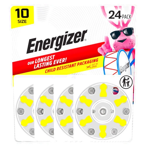 Energizer Hearing Aid Batteries Size 10, Yellow Tab, 24 Pack