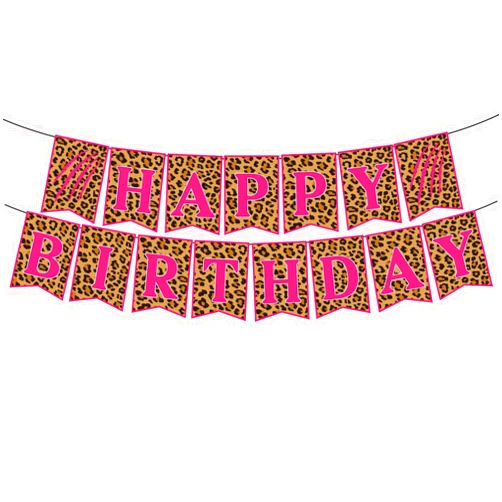 PANRRPERS Happy Birthday Banner Jungle Animal Print Baby Shower Theme Birthday Party Supplies for Girls Pink Birthday Party Cheetah Party Supplies Safari Animal Party Decoration