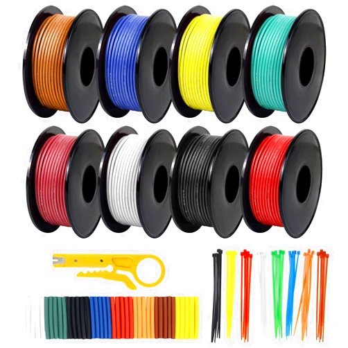 DEKIEVALE 26 AWG Stranded Wire Spool, 16.5ft Each in 8 Colors - Silicone Electrical Tinned Copper Wire, 26 Gauge Flexible Hook Up Wire Kit for DIY, Automotive, Home, and Power Wiring