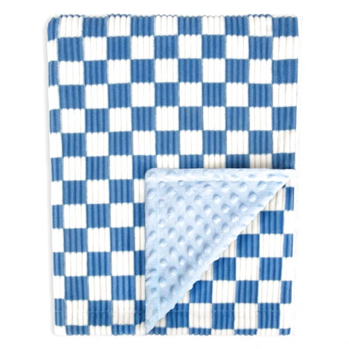 BEILIMU Baby Blanket for Boys Girls 3D Checkerboard Grid Ultra- Soft Cozy Corduroy Toddler Blanket for Kids Stripe Chessboard Plaid Design Receiving Blanket Blue 30 x 40 Inches