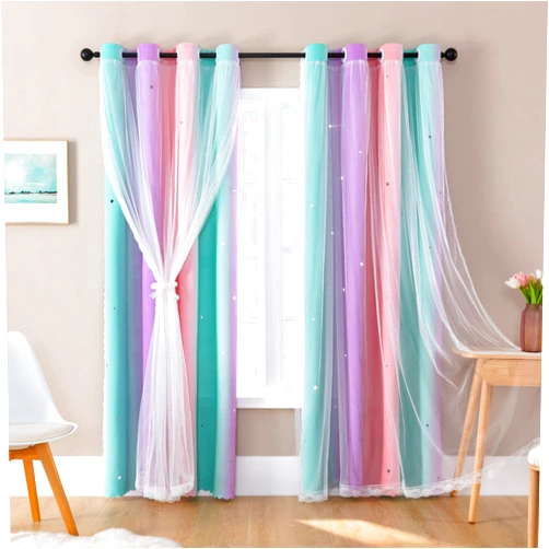 XiDi Curtains for Girls Bedroom Decor, Rainbow Curtains for Kids Room Decor, Purple Blackout Curtains for Little Girl Room, Unicorn Wall Decals Pink Curtains Green, 63 Inches Long 34 Wide 1 Panel