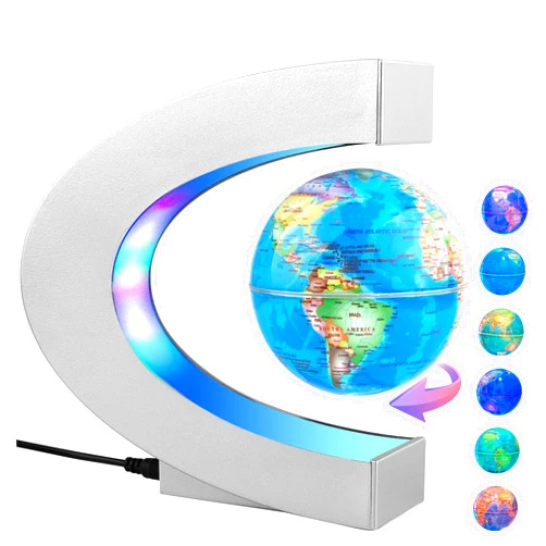MOKOQI Magnetic Levitating Globe with LED Light, Cool Tech Gift for Men Father Boys and Girls, Birthday Gifts for Kids, Floating Globes World Desk Gadget Decor in Office Home Display (Silver)