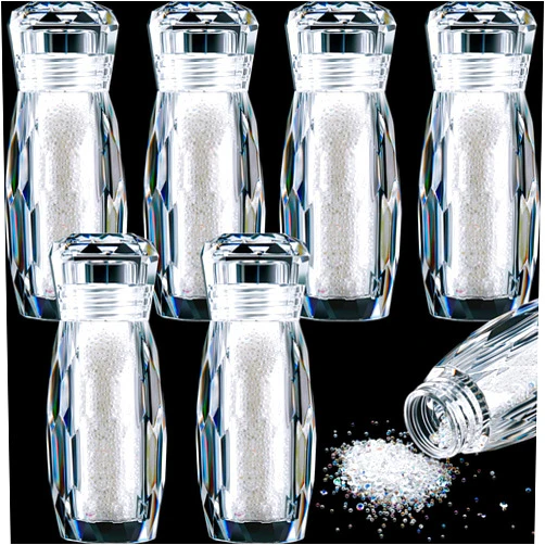 Blulu 6 Bottles Micro Caviar Beads Micro Pixie Beads Tiny Gravel Nail Diamonds Rhinestones for DIY 3D Nail Decorations(AB Color)