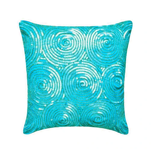 The HomeCentric Pillow Cover Pack of 2 22x22 inch (55x55 cm) Throw Pillow Cover Blue Throw Pillow Cover Spiral Blue Sequins Antique Pillow Cover Art Silk Square Cushion Cover Geometric - Aqua Touch