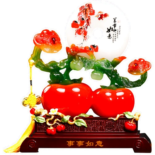 Aris & Juno 14.29'' Double Persimmon Ruyi Statue with Peace Buckle, Auspicious Feng Shui Decor for Entryway, Living Room, Study & Office, “Everything Goes Well” Good-Luck Figurine (L)