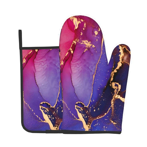Netufe Purple Marble Oven Mitts Pot Holders Set of 2, Kitchen Heat Resistant Hot Pads for Women Men Cooking BBQ Baking