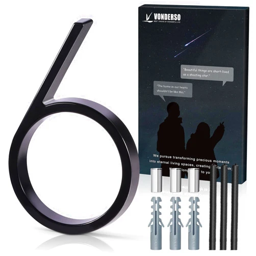VONDERSO 5 Inch Floating House Number 6, VONDERSO Black Metal Modern Outdoor Address Sign for Yard Street and Mailbox, Zinc Alloy Solid Address Numbers and Letters with Exquisite Drawing Process