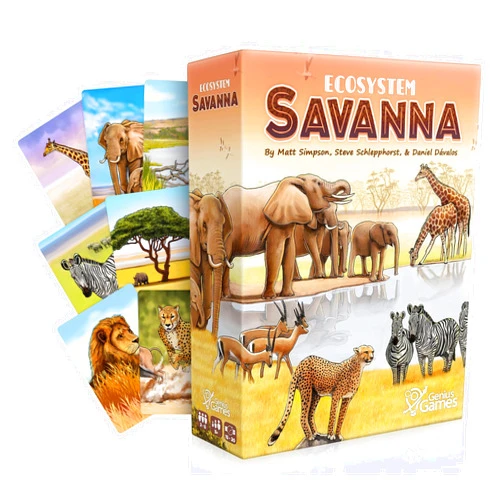 Genius Games Ecosystem: Savanna - A Family Card Game About Animals on Grassy Woodland of African Savanna - Fun & Educational Ecology Game for Kids & Adults - Strategy Board Game for Gamers, Students & Teachers