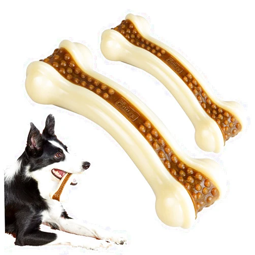 BETTEPROD Dog Chew Toys for Aggressive Chewers Large Breed,2 Pack Beef Flavor Indestructible Dog Teething Chew Toys Bones for Large/Medium/Small Puppies,Pet Toy with Nylon