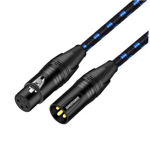 DREMAKE 66FT XLR Mic Cable 3-Pin XLR Male to Female Microphone Audio Cable, Black Blue Tweed Braided Balanced DMX AMP Instrument Patch Cords for Mixing Boards, Speaker Systems, Pro Audio, Preamps
