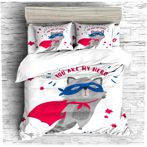 REALIN Cartoon Raccoon Bedding Raccoon Animal Print Duvet Cover Set Girl Boy Kids Bed Sets 2/3/4PCS Quilt Covers/Sheets/Pillow Shams,Twin/Full/Queen/King (B,Twin-172x218cm-3PCS)