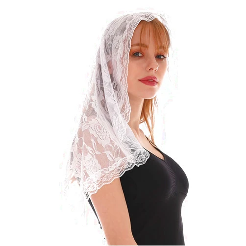 Bethynas Lace Mantilla Catholic Church Veil Vintage Chapel Veils Mass Head Covering Triangle Lace bridal Shawl Latin Scarf