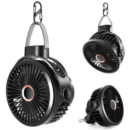 Odoland 10000mAh Camping Rechargeable Fan with Hanging Hook Carabiner, Portable Battery Operated Tent Fan, Quiet Strong Airflow, Outdoor Small Fan USB Desk Fan for Picnic Travel Barbecue Fishing