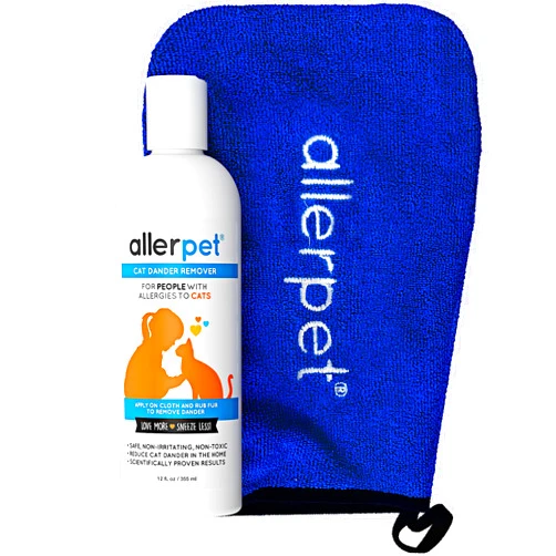 Allerpet Cat Dander Remover w/Free Applicator Mitt - Effective Cat Dander Remover - Anti Allergen Solution Made in USA - (12oz)