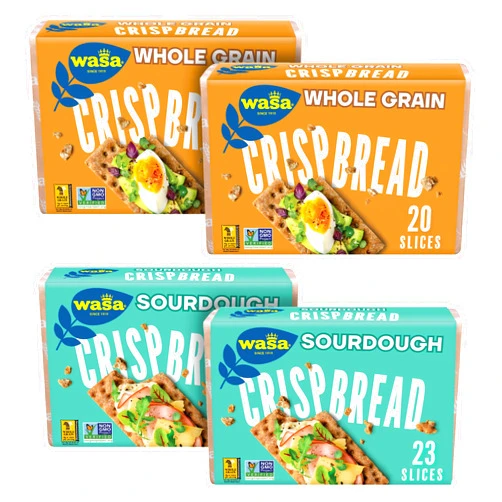 Wasa Crispbread Variety Pack (Pack of 4), Sourdough and Whole Grain, Crackers, Non-GMO Ingredients, Fat Free