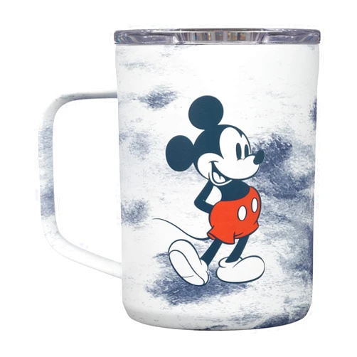 Corkcicle Disney 16 Ounce Coffee Mug Triple Insulated Stainless Steel Cup with Clear Lid and Silicone Bottom for Hot Drinks, Mickey Tie Dye