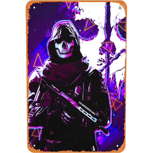 Clilsiatm Vintage Game Tin Sign,Call of Duty Modern Warfare 2 Ghost Poster,Retro Metal Tin Sign Wall Decor 8x12 Inches