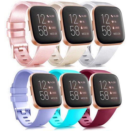 AK 6 Pack Sport Bands Compatible with Fitbit Versa 2 / Versa/Versa Lite/Versa SE, Classic Soft Silicone Replacement Wristbands for Smart Watch Women Men (6 Pack C, Large)
