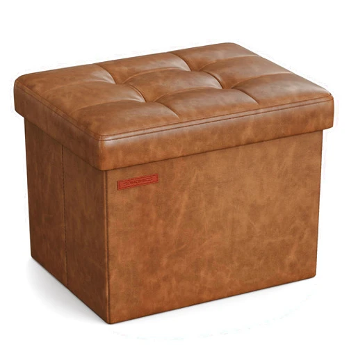 SONGMICS Small Folding Storage Ottoman, Foot Rest Stool, Cube Footrest, Synthetic Leather, 12.2 x 16.1 x 12.2 Inches, 286 lb Capacity, for Living Room, Bedroom, Dorm, Coffee Brown ULSF100K01