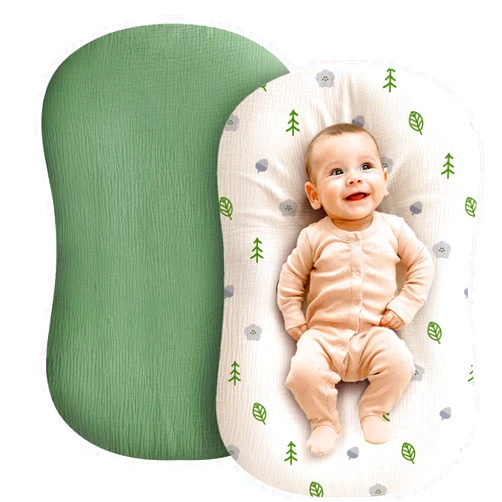 Zamlory Muslin Baby Lounger Cover - 2 Pack Organic Cotton Baby Pillow Lounger Cover for Newborn - Soft and Breathable Infant Pillow Lounger Cover - Covers Only