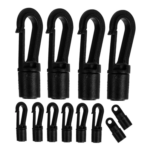 BRIGHTFUFU 12pcs Bungee Cord Hook Ropes Mini Bungee Cord Sticky Hooks for Hanging Cord Anchor Boat Hook Cords Oval Carabiner Inflatable Boat Star Carabiner Boat Elastic Cord Rope End Black