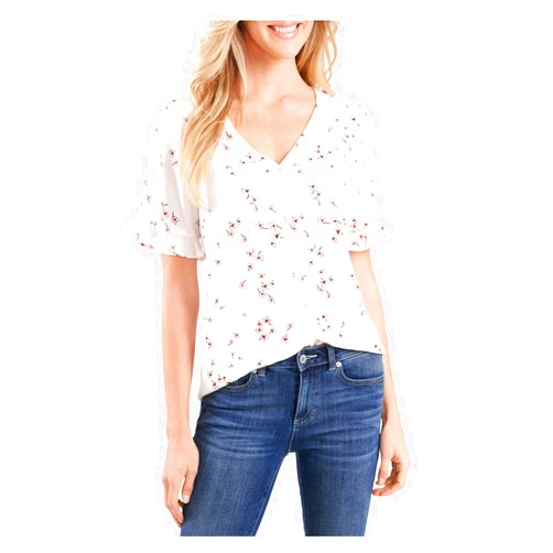 CeCe Women's 3/4 Ruffled Sleeve Cascading Florets Blouse