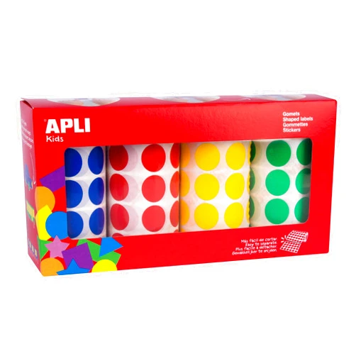 APLI Kids - Pack of 4 Rolls of Gomets Round - 20mm 20 mm Yellow, Blue, Red and Green