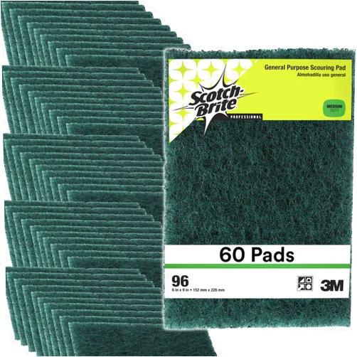 3M Scotch-Brite Scouring Pad 96, 60 Pads, 6” x 9”, General Purpose Cleaning, Food Safe, Non-Rusting, 20 Pads/Box, 3 Boxes/Case