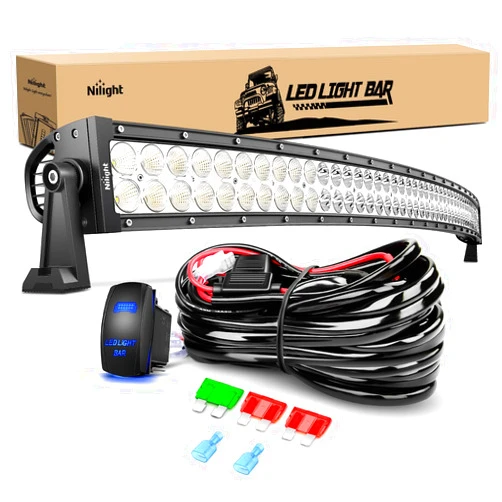 Nilight 50Inch 288W Curved Spot Flood Combo Led Light Bar Off Road Driving Lights Boat Lights Fog Light 12V On/Off 5 Pin Rocker Switch Power 12AWG Wiring Harness Kit-1 Lead for Trucks,2 Years Warranty