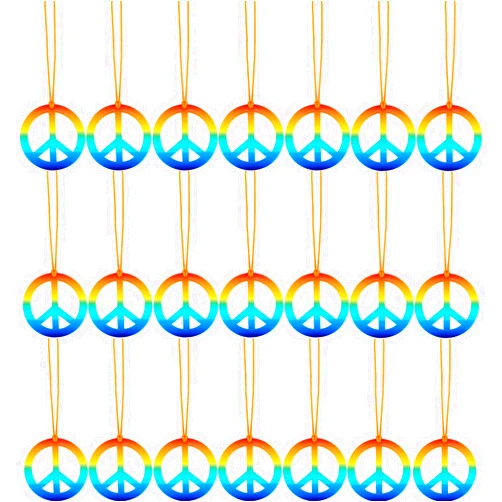 Tatuo 20 Pack Peace Sign Pendant Necklace Rainbow Hippie Necklace 60's 70's Costume Accessory Set for Hippie Birthday Party Accessories for Women Men