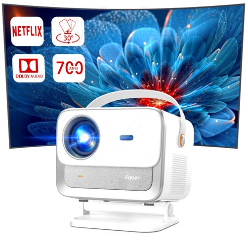 YABER [Netflix Licensed/Dolby Audio] YABER V12 Projector with WiFi6 and Bluetooth 5.2, 700 ANSI 1080P Outdoor Movie Projector, 20W Speakers, Auto Focus & Keystone, Smart Home Theater Projector with Apps