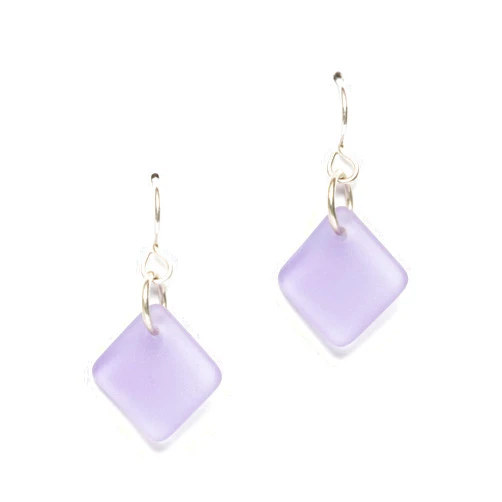 EcoSeaCo Sea Glass Delicate Diamond Earrings (Orchid) Beach Earrings for Women by EcoSeaCo, using recycled and sustainable material. Handmade in the USA