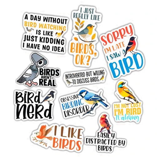TAYTA (10pcs) Bird Stickers Bird Lover Decals Cute Bird Nerd Funny Gifts for Bird Watcher Funny Gifts Multiple Different Design, Waterproof, UV- Resistant, Suitable for Tumbler, Laptop, Car, Truck
