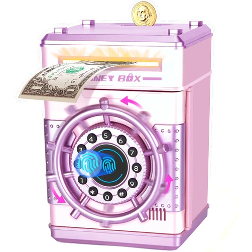 Refasy Piggy Banks for Girls, Electronic Money Bank Password Money Safe Cash Coin Piggy Bank, Fingerprint Simulation Bank Toys for 3 4 5 6 7 8 9 10 12 Year Old Girls Kids Birthday Xmas Gifts (Pink)