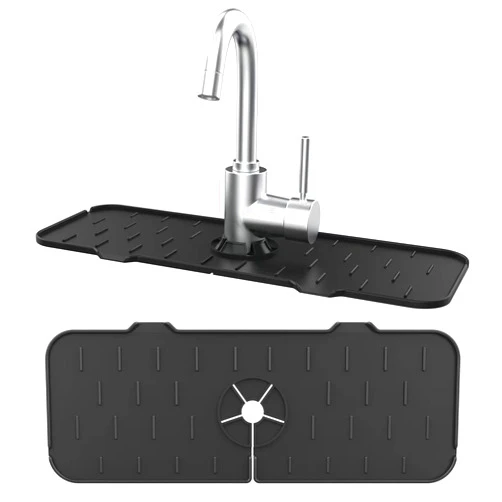 Bonus Home Kitchen Faucet Sink Splash Guard, Silicone Faucet Water Catcher Mat sink Draining Pad Behind Faucet, Rubber Drying Mat for Kitchen & Bathroom Countertop Protect (Black)