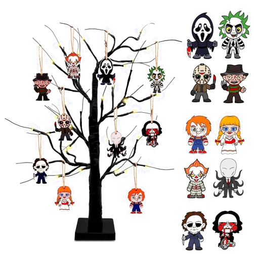 BIGSPINACH Horror Movies Tree Ornaments - Pack of 10 Wooden Hanging Mini Halloween Tree Decorations Christmas Ornaments Halloween Room Décor
