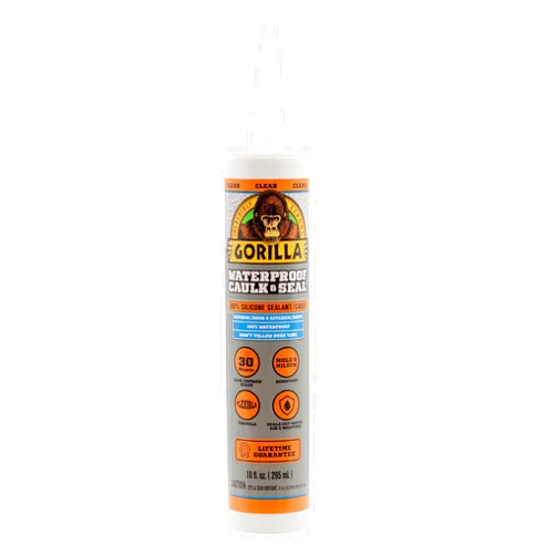 Gorilla Waterproof Caulk & Seal 100% Silicone Sealant, 10oz Cartridge, Clear (Pack of 1)