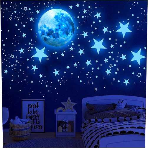 DESERT CAMEL 1138Pcs Glow in The Dark Stars, Glow in The Dark Moon for Ceiling Planets Space Wall Stickers Solar System Galaxy Wall Decals for Kids Boys Bedroom Living Room Decoration -Blue