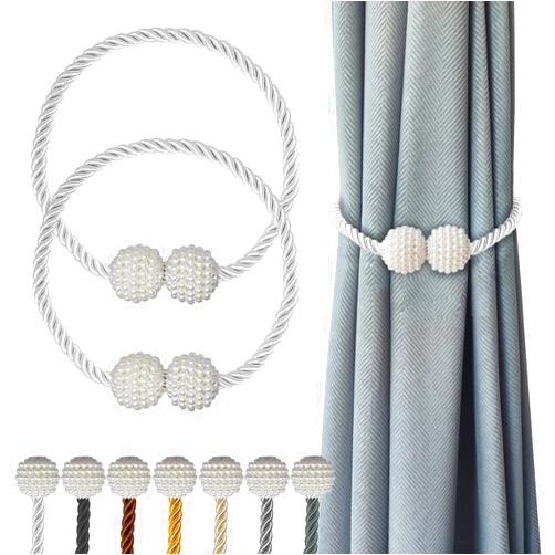 Hion Magnetic Curtain Tiebacks White 2pcs, Curtain Tiebacks Buckles Holdbacks Holders Hooks Clip for Home Bedroom Office Decorative Curtain