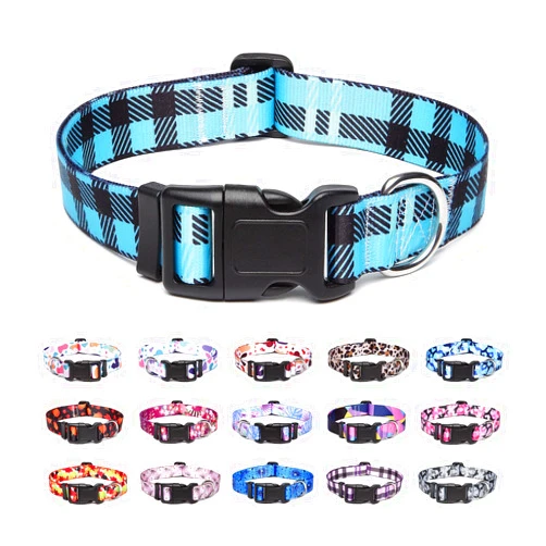 Suredoo Adjustable Dog Collar with Patterns, Ultra Comfy Soft Nylon Breathable Pet Collar for Small Medium Large Dogs (M, Blue Plaid)